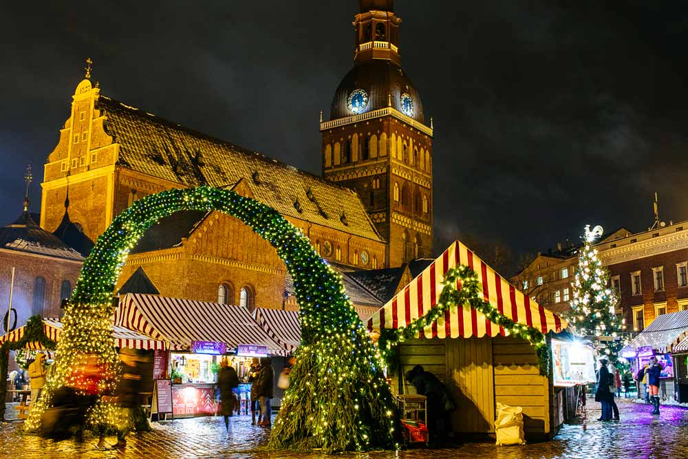 Riga christmas market in evening