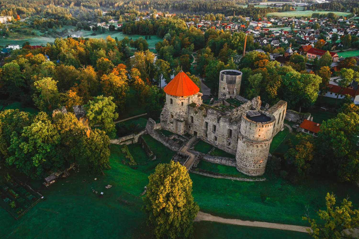 Cesis castle from bird view
